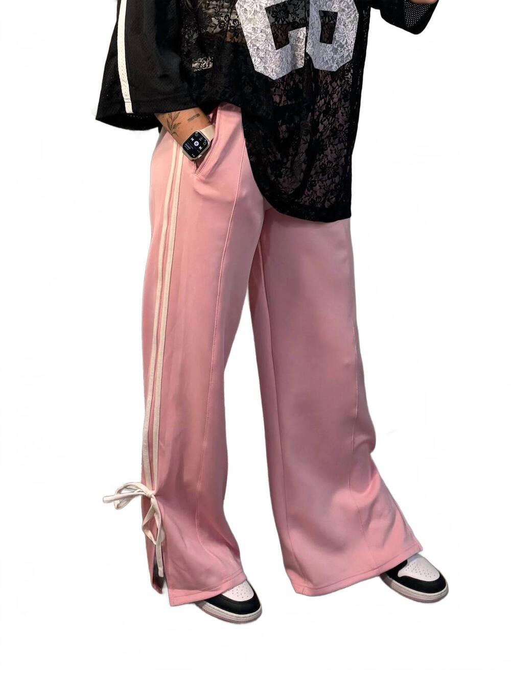 NEW LE LIS women's lexi bow detail track pants in pink